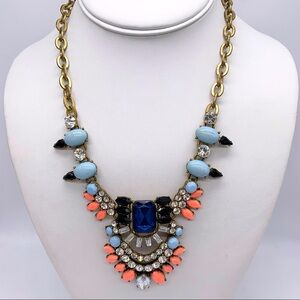 J. Crew Blue and Coral Jeweled Necklace
